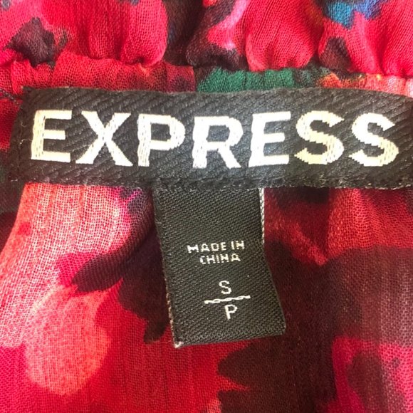 RED ABSTRACT FLORAL SEMI SHEER BLOUSE SIZE SMALL PETITE - Picture 3 of 7